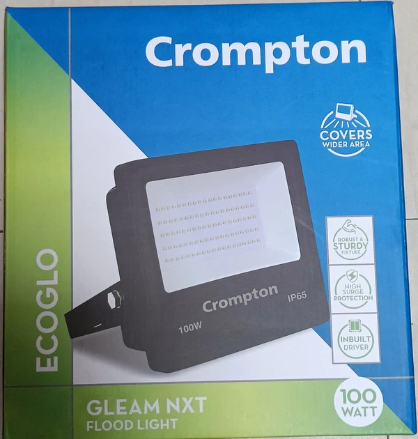 Crompton 100W LED Flood Light | 5700K Cool Daylight | Gleam NXT 100W | IP66 Waterproof Outdoor Lighting