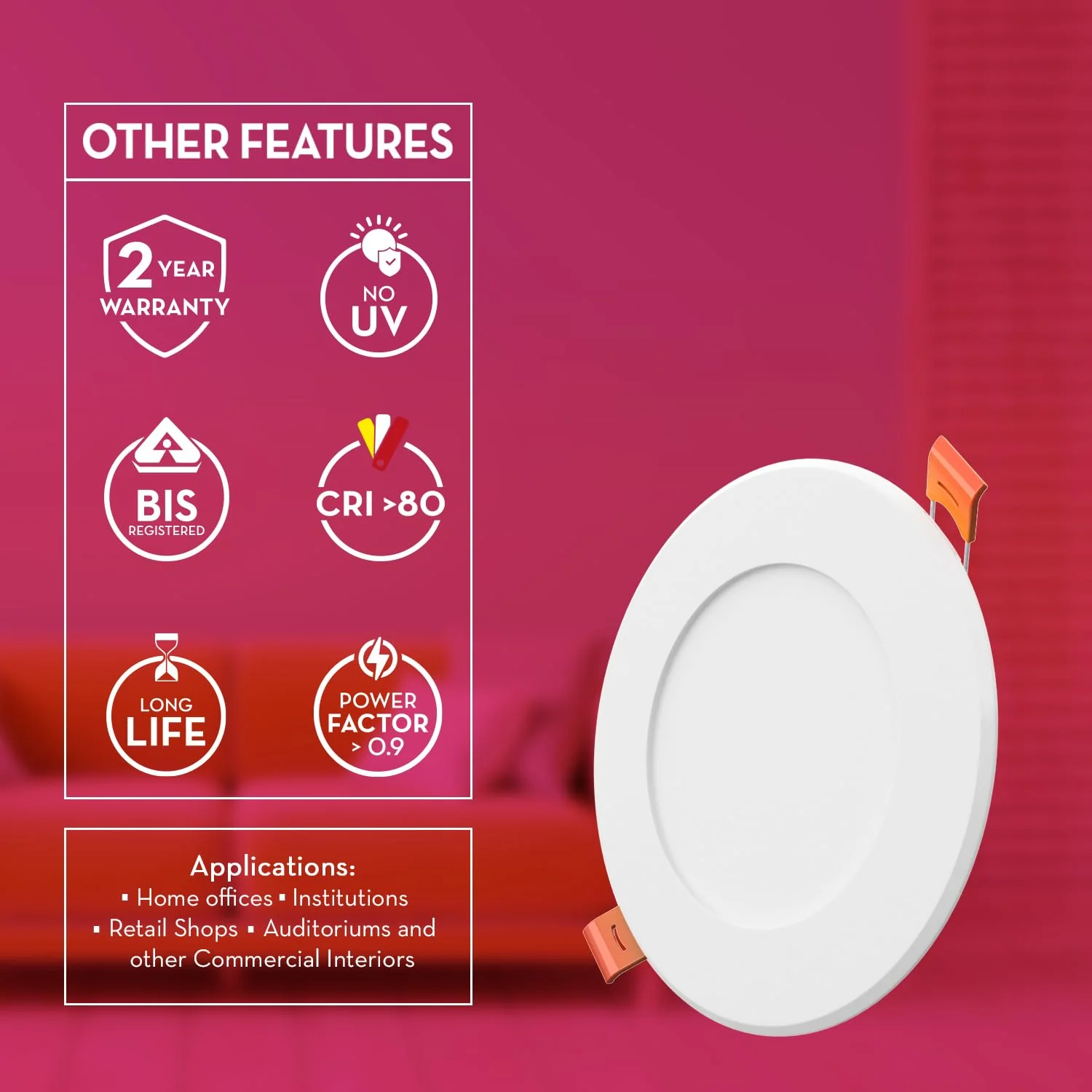 Crompton Platina Star Slim 18W Round LED Panel Light | 3000K Warm White | 8-Inch Cut-Out - Image 5
