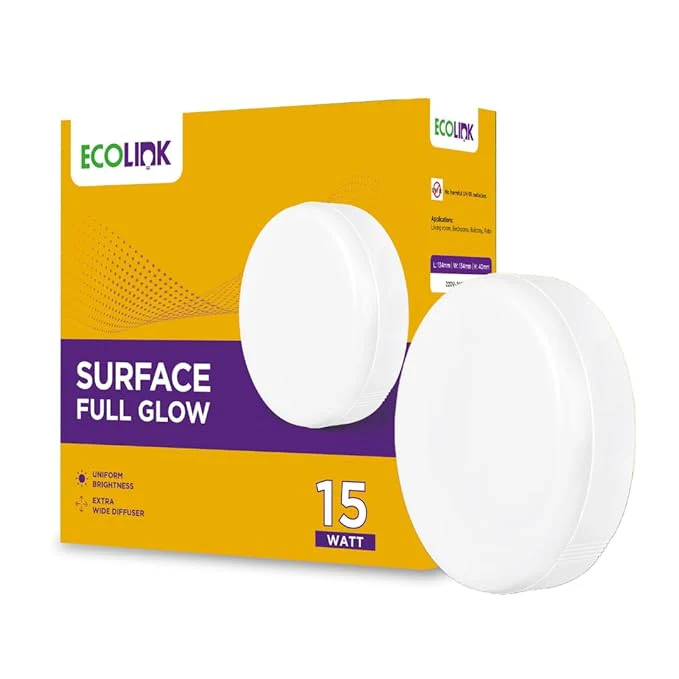 EcoLink 15W Surface LED Ceiling Light | Surface Full Glow Ceiling Light for Home & Hall | Surface Lights for Ceiling | Cool Day Light