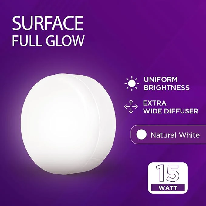 EcoLink 15W Surface LED Ceiling Light | Surface Full Glow Ceiling Light for Home & Hall | Surface Lights for Ceiling | Natural White - Image 2