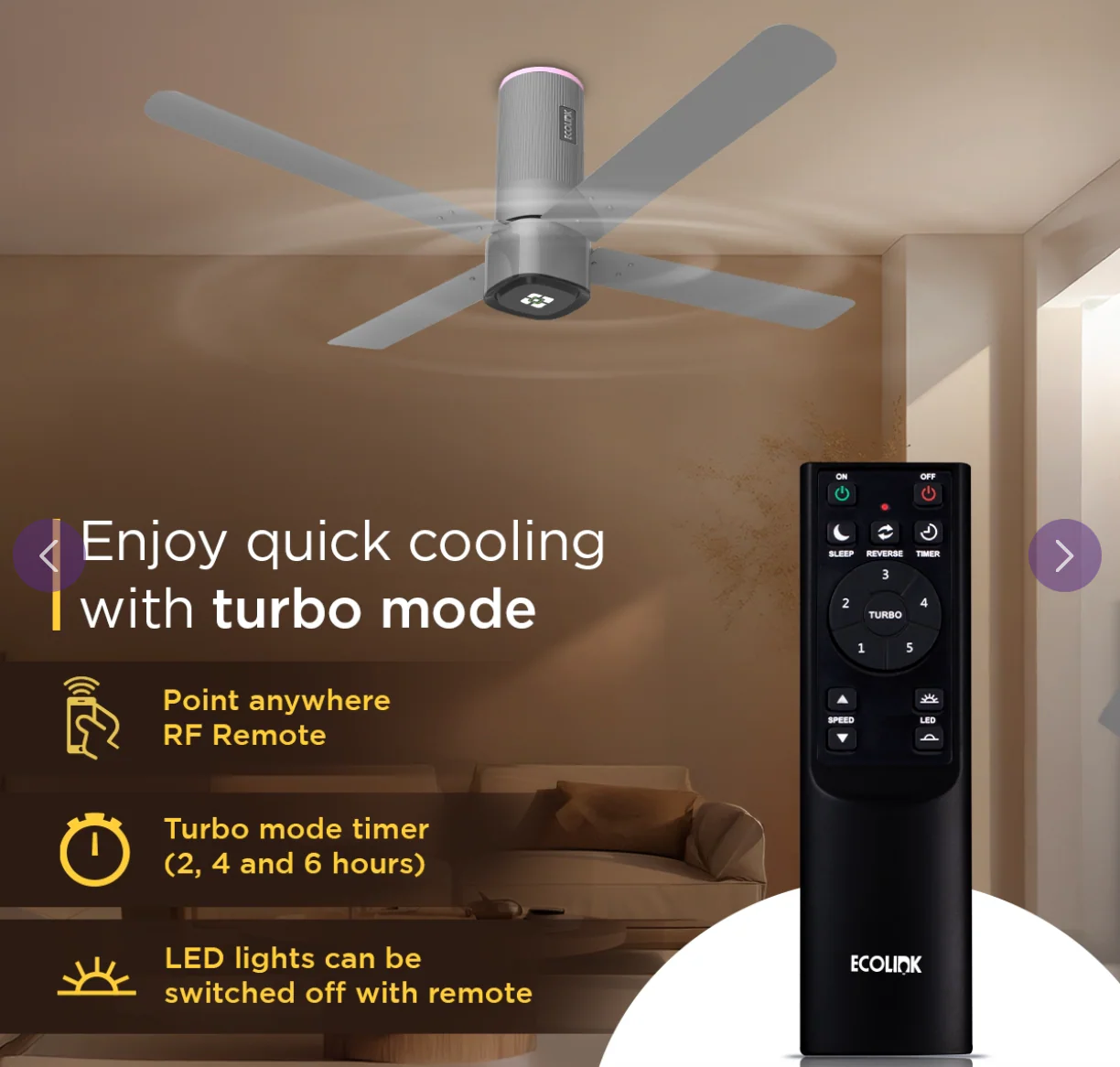 EcoLink AiroQuad Galactic Silver BLDC Ceiling Fan | 1200mm Energy-Saving 5-Star Rated Fan with Remote Control - Image 5