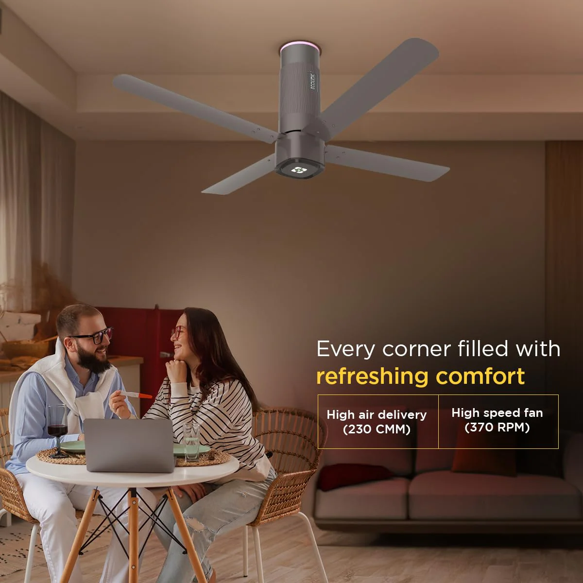 EcoLink AiroQuad Galactic Silver BLDC Ceiling Fan | 1200mm Energy-Saving 5-Star Rated Fan with Remote Control - Image 7