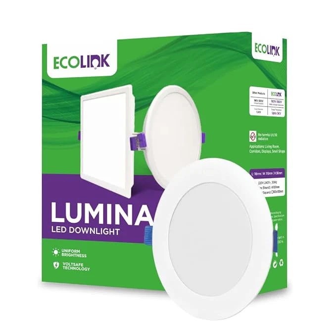 EcoLink Lumina 15-watt Round LED Downlighter | LED Ceiling Light for Home and Hall | Cut Out: 6 inch, Color: Natural White
