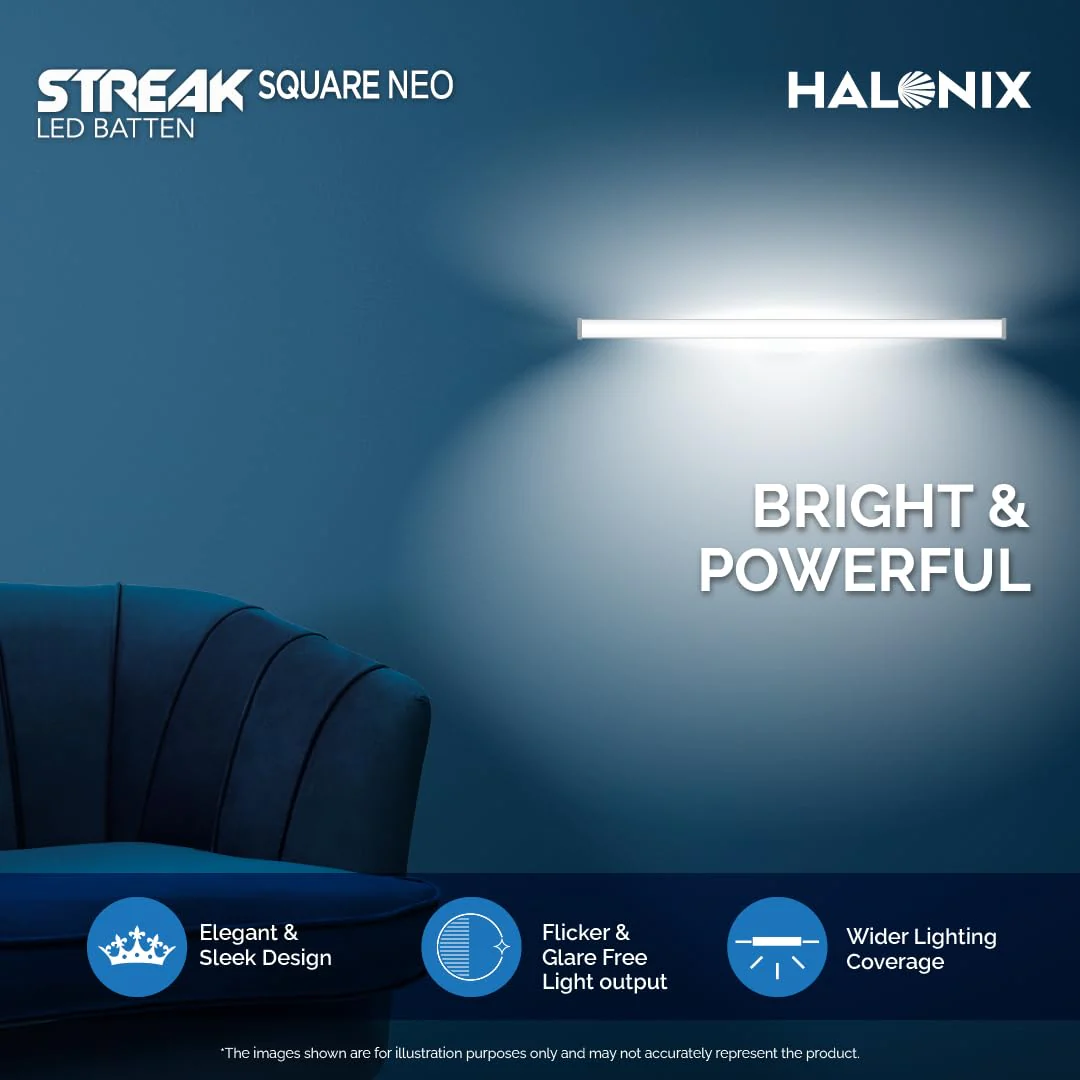 Halonix 20W LED Batten Light 4Ft Pack of 20 | Streak Square LED Tubelight | 6500K Cool Daylight | LED Tube for Home & Office - Image 2