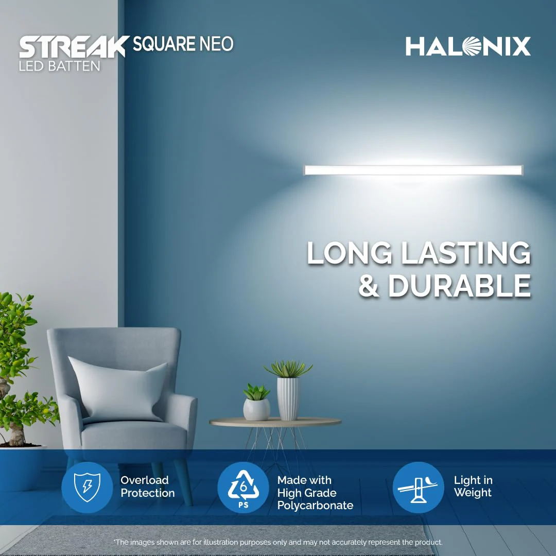 Halonix 20W LED Batten Light 4Ft Pack of 20 | Streak Square LED Tubelight | 6500K Cool Daylight | LED Tube for Home & Office - Image 4