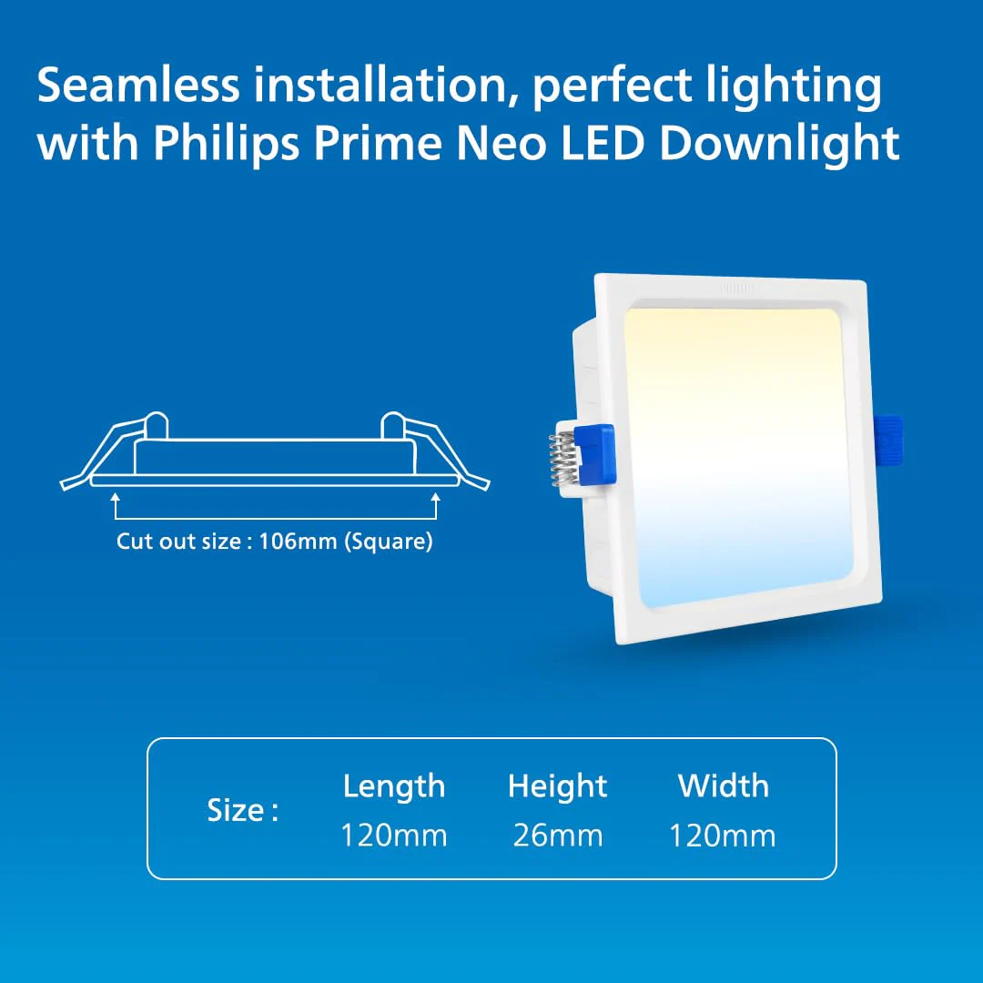Philips 10W Wiz Neo Prime Wi-Fi Smart LED Square Ceiling Light | Music Sync, Alexa & Google Assistant Compatible | Tunable White for Modern Homes | 4.17-Inch Cut-Out - Image 5
