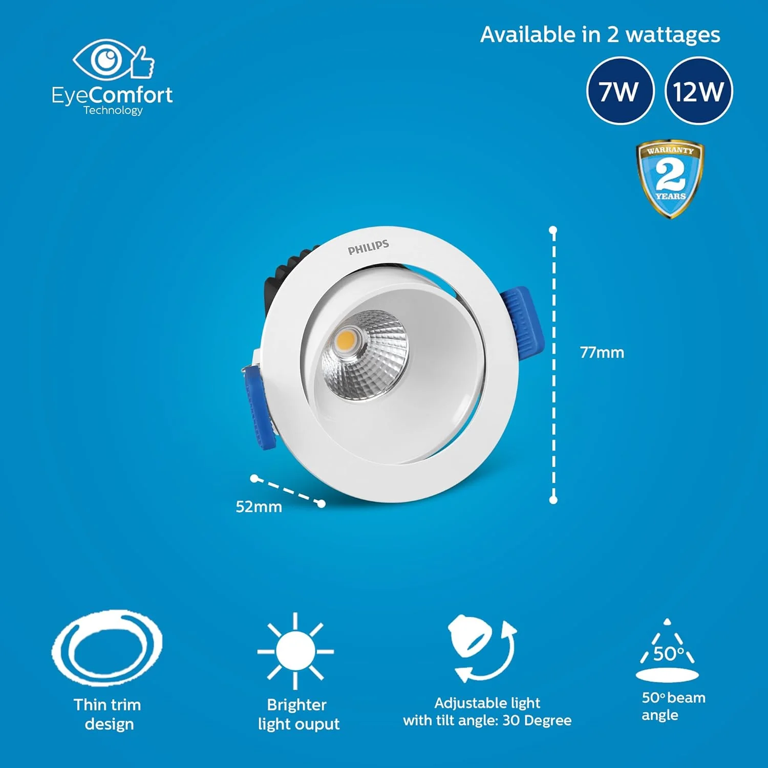 Philips 7W Astra Spot LED COB Light | 3 in 1 LED Spotlight | Adjustable and Tiltable | Cut Out: 67mm - Image 2