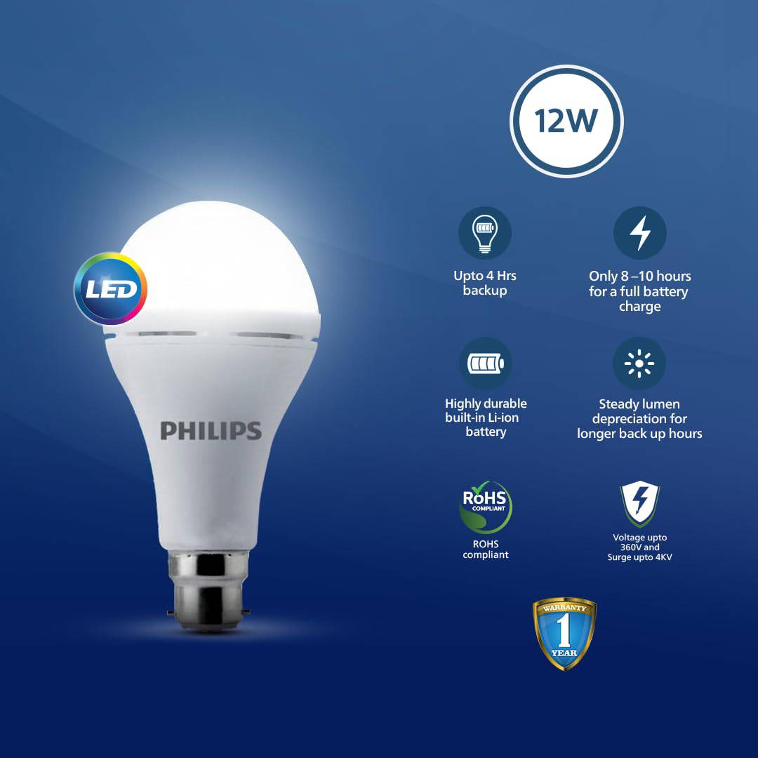 PHILIPS 12W Emergency Bulb | Rechargeable Emergency Bulb for Power Cuts | Backup : 4hrs, Cool Day Light - Image 2