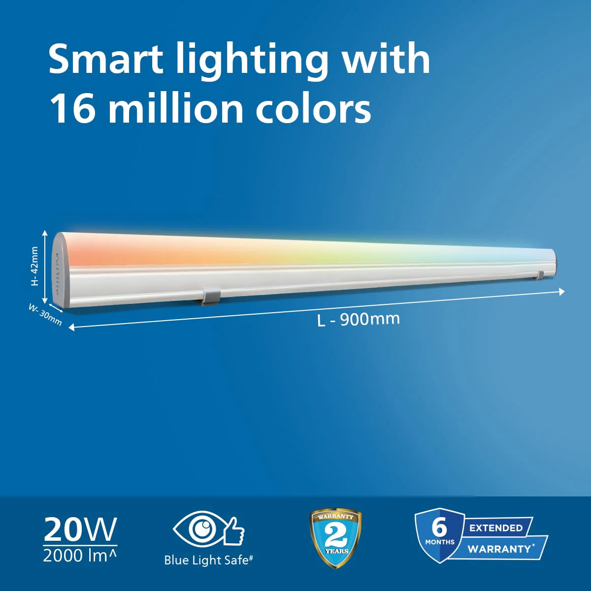 PHILIPS 20-Watt Smart Wi-Fi (WiZ Connected) LED Tubelight | Shades of White + 16M Colours + Dimmable + Pre-Set Modes | Compatible with Amazon Alexa and Google Assistant, Length : 3-Feet - Image 2