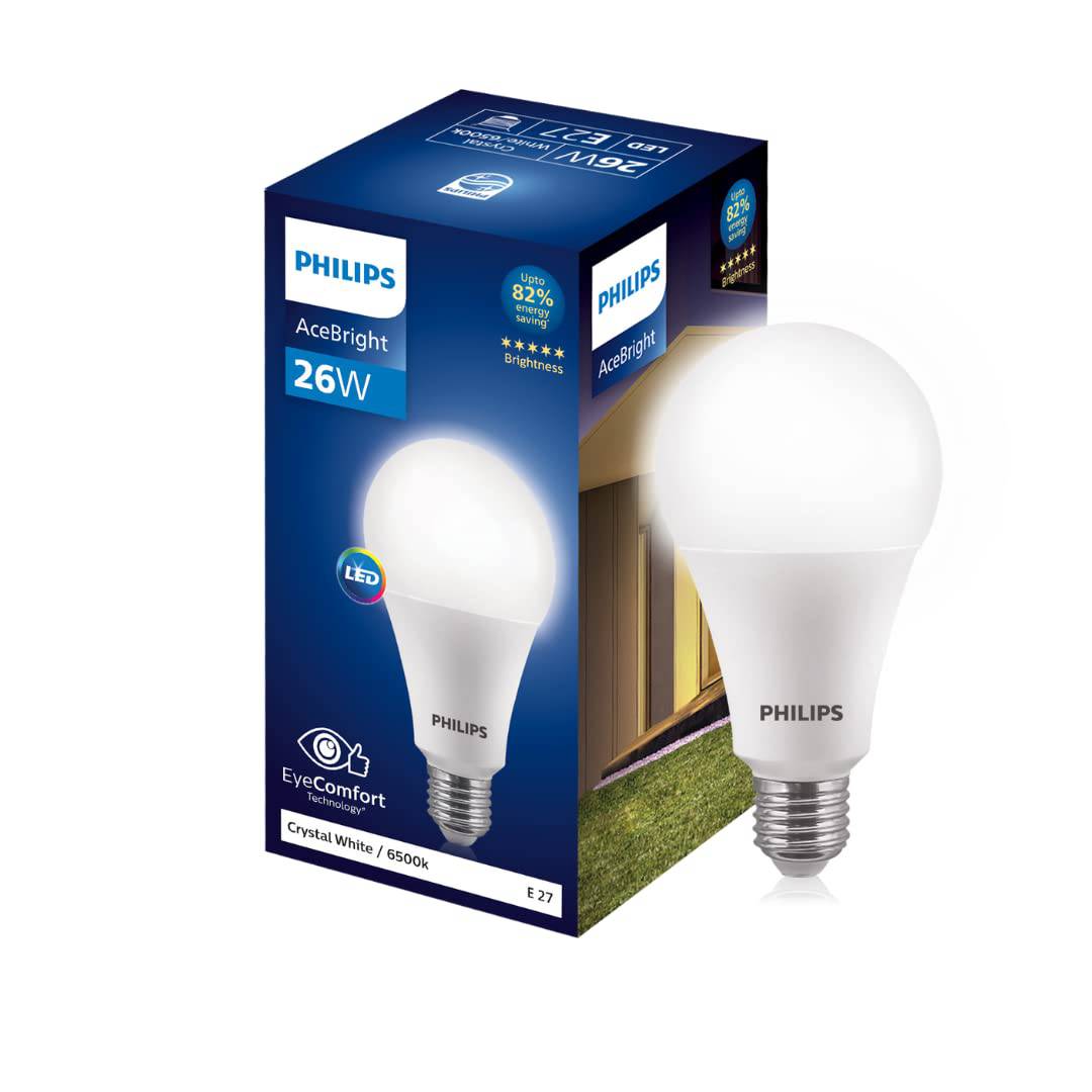 Philips AceBright 26W LED E27 Base Bulb | High Wattage Light | Crystal White LED for Home, Office Use