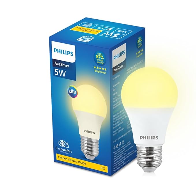 Philips 5W LED Bulb – AceSaver Series | Pack of 24 | E27 Base | Energy-Efficient Warm White Bulbs