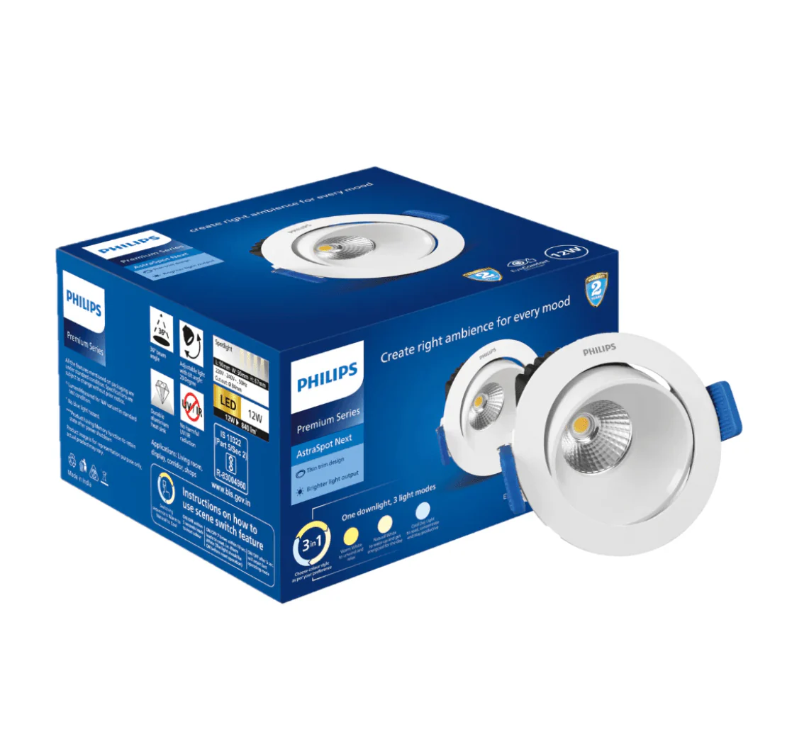 Philips 7W Astra Spot LED COB Light | 3 in 1 LED Spotlight | Adjustable and Tiltable | Cut Out: 67mm