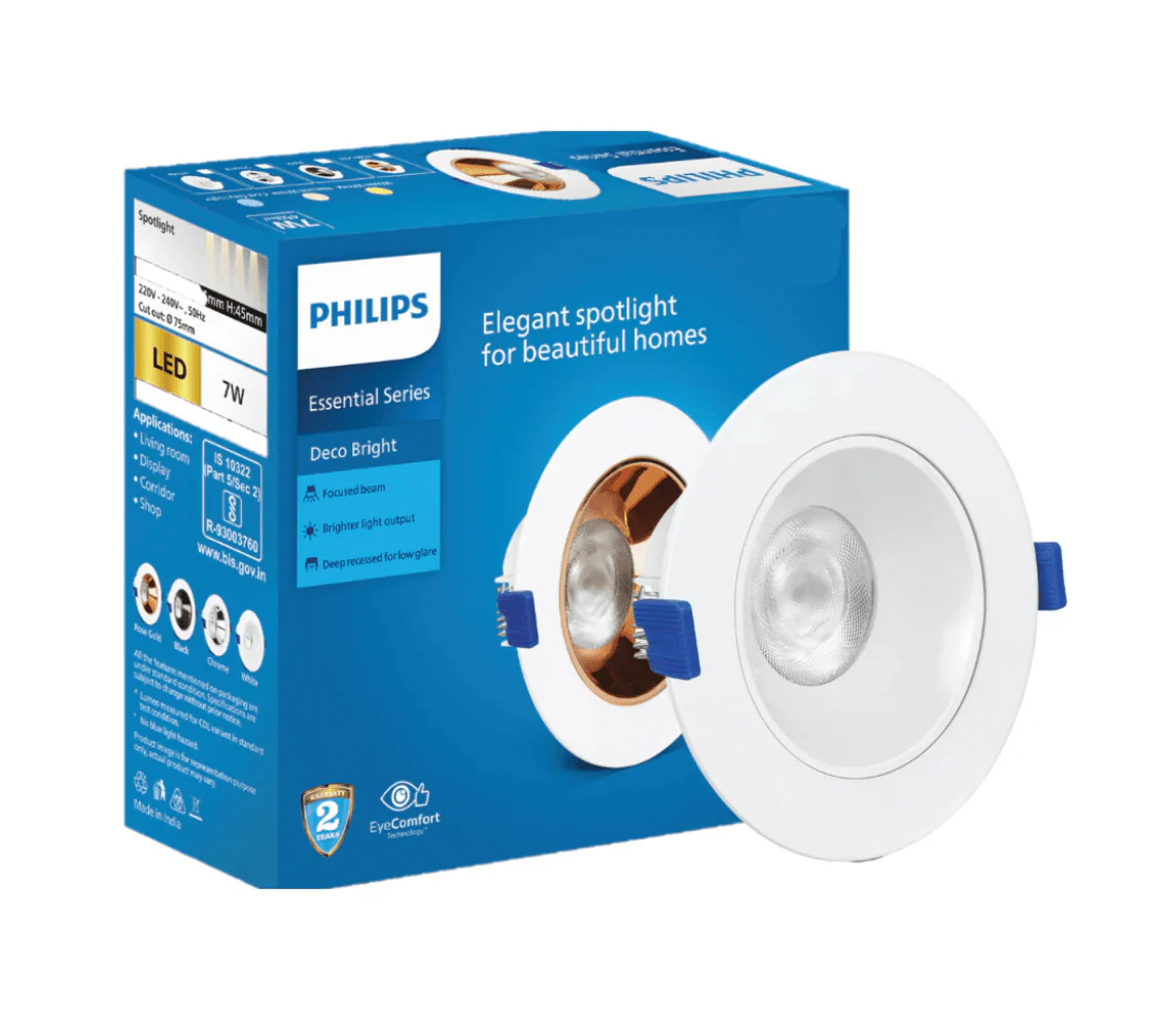 Philips 7W LED COB Spot Light with White Reflector & Focused Beam Natural White | Cut out: 75mm | Model - Deco Bright