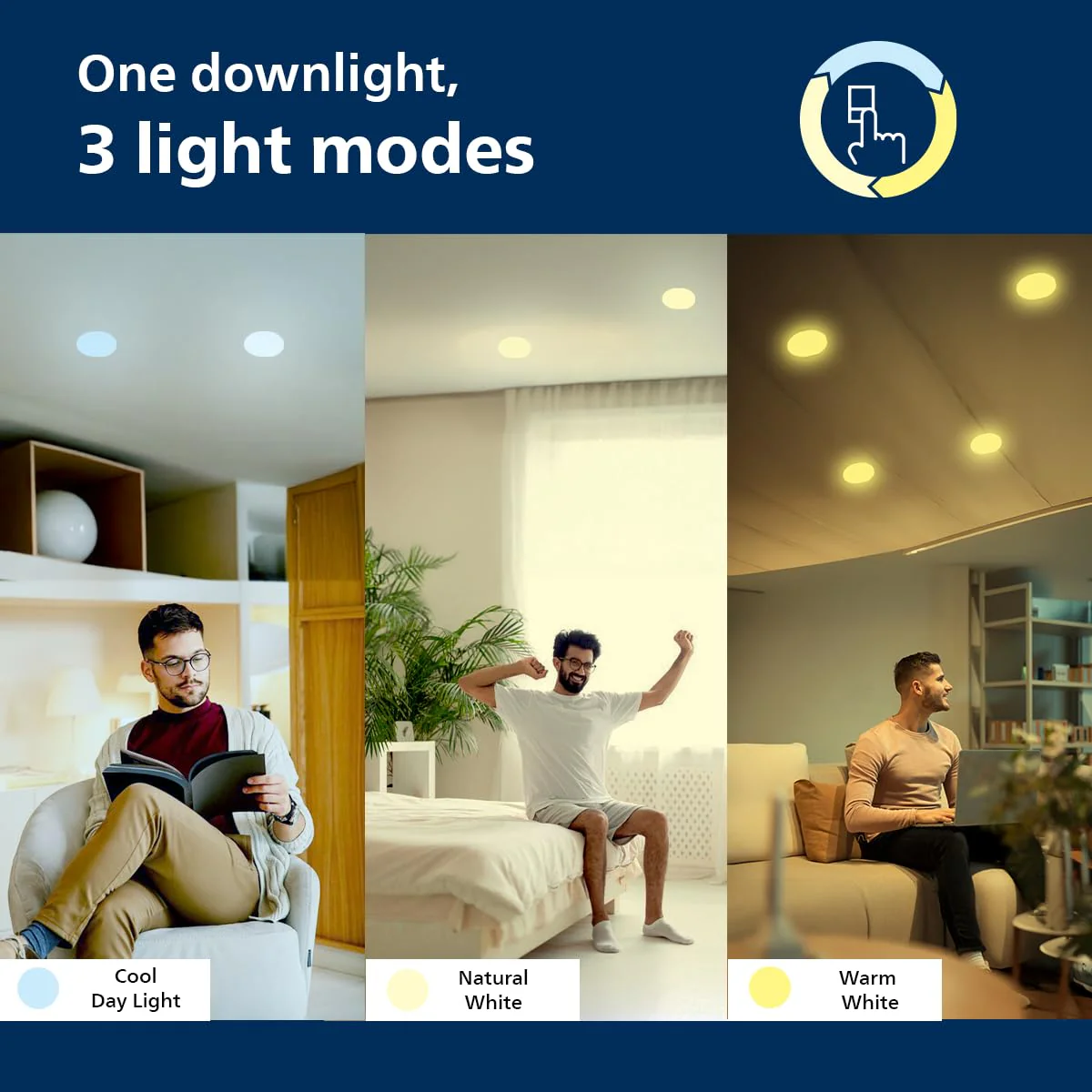 PHILIPS Astra Sleek 10W Round LED Downlighter | 3-in-1 Tunable White LED Ceiling Light | Recessed Mount | Cut-Out: 4.3 Inch - Image 3