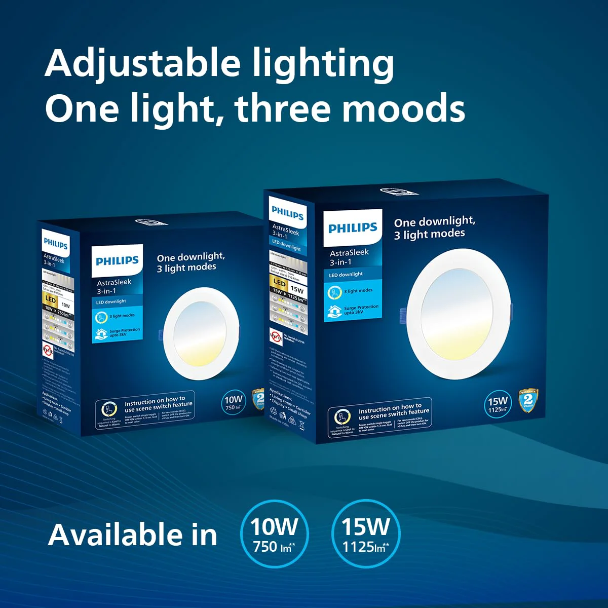 PHILIPS Astra Sleek 10W Round LED Downlighter | 3-in-1 Tunable White LED Ceiling Light | Recessed Mount | Cut-Out: 4.3 Inch - Image 4