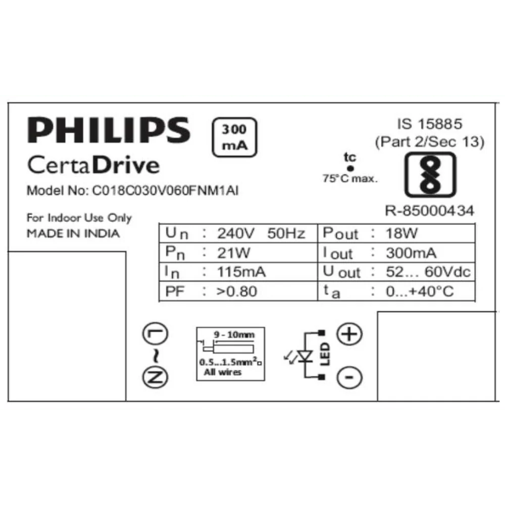 Philips CertaDrive 18W 300mA 240V LED Driver | Philips Constant Current Power Supply for Indoor LED Lighting (Model 929001413406) - Image 2