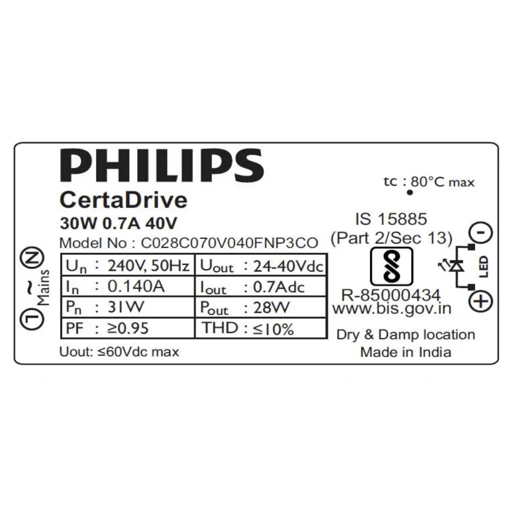 Philips CertaDrive 30W 700mA 40V LED Driver | Original Philips Constant Current Power Supply for Indoor LED Lighting (Model 929003402406) - Image 2