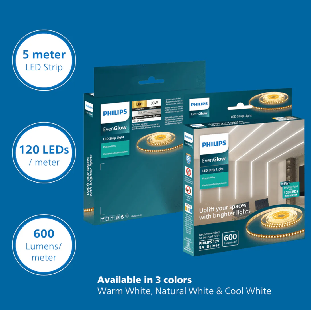 Philips EvenGlow 8 MM Strip with 120 LEDs/Mtr | Cool Day Light 6500K | Energy Efficient & Profile Lighting - Image 5