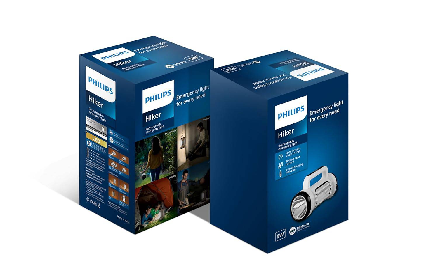 PHILIPS Hiker 5W Rechargeable LED Emergency Light | 2400mAh Battery, 6-Hour Backup | 3 Main Modes, 2 Side Modes & Stepless Dimming | Cool White Torch for Home, Outdoor & Camping - Image 2