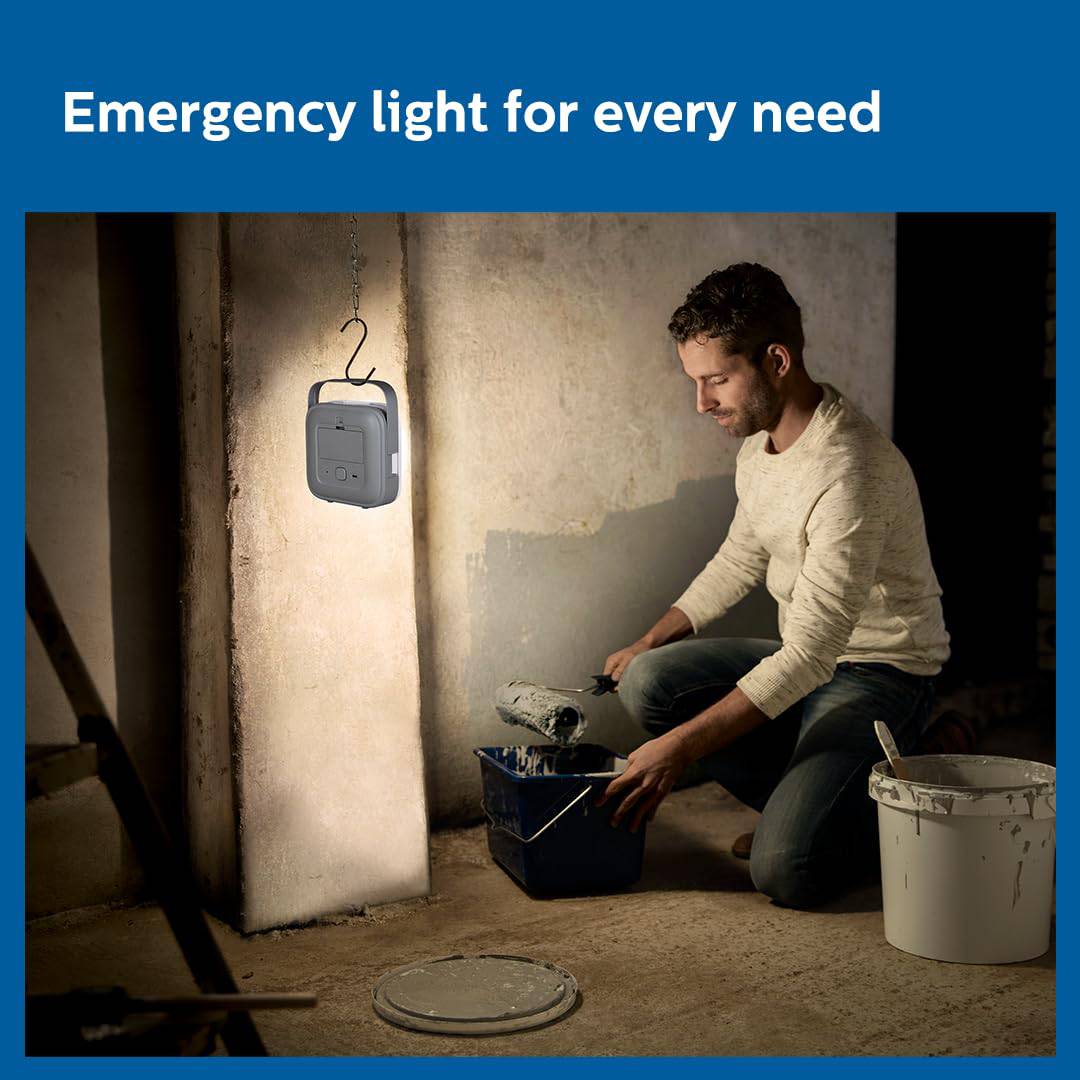Philips Ioniq 5W Portable Emergency Rechargeable LED Lantern | Fast Charging Emergency Light for Power Cuts | Shape: Square , Colour: Grey - Image 3