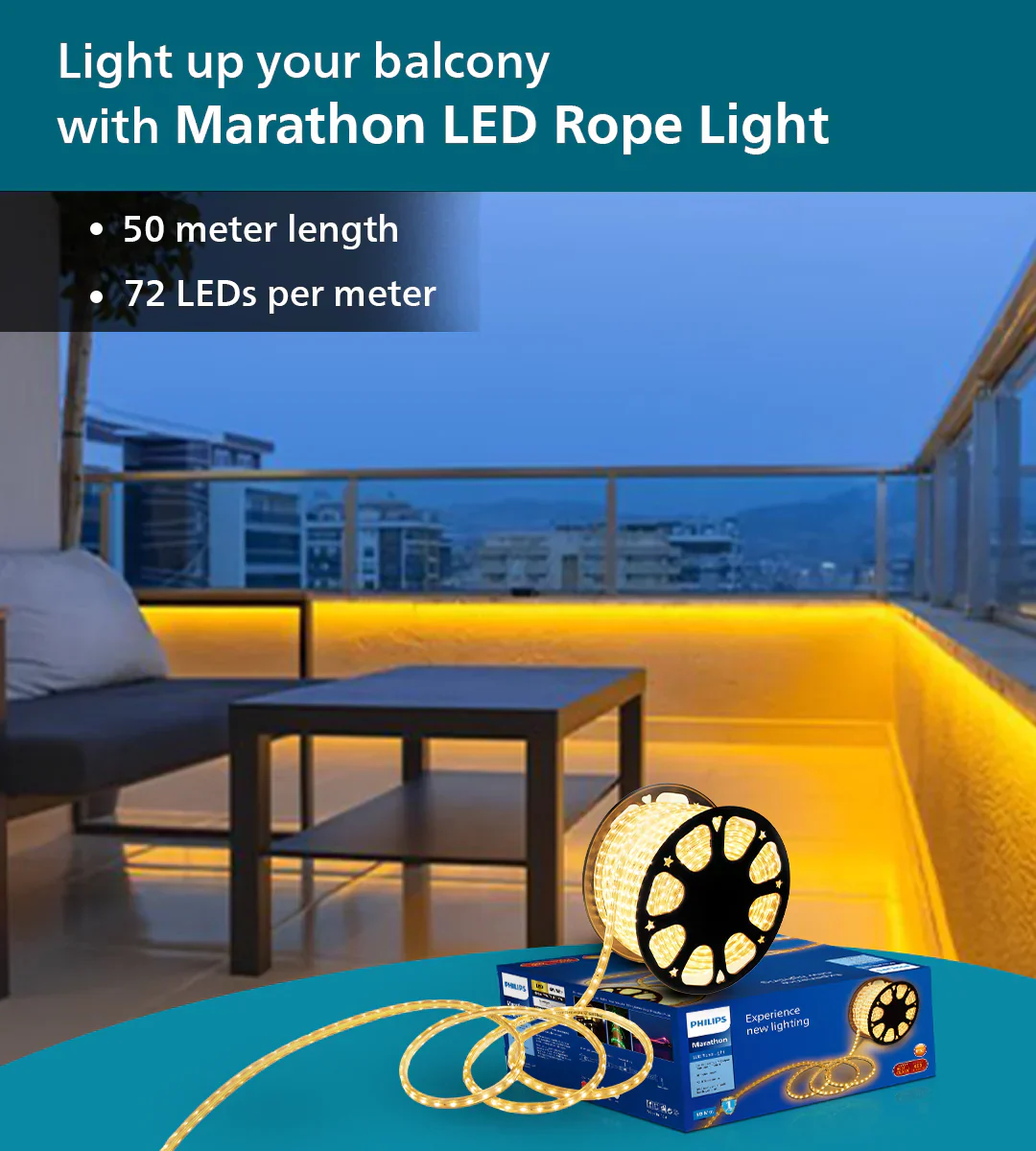 Philips LED Marathon Rope Warm White 6w/m| 72 LEDs per meter | 100m roll | IP65 Waterproof LED Lighting - Image 3