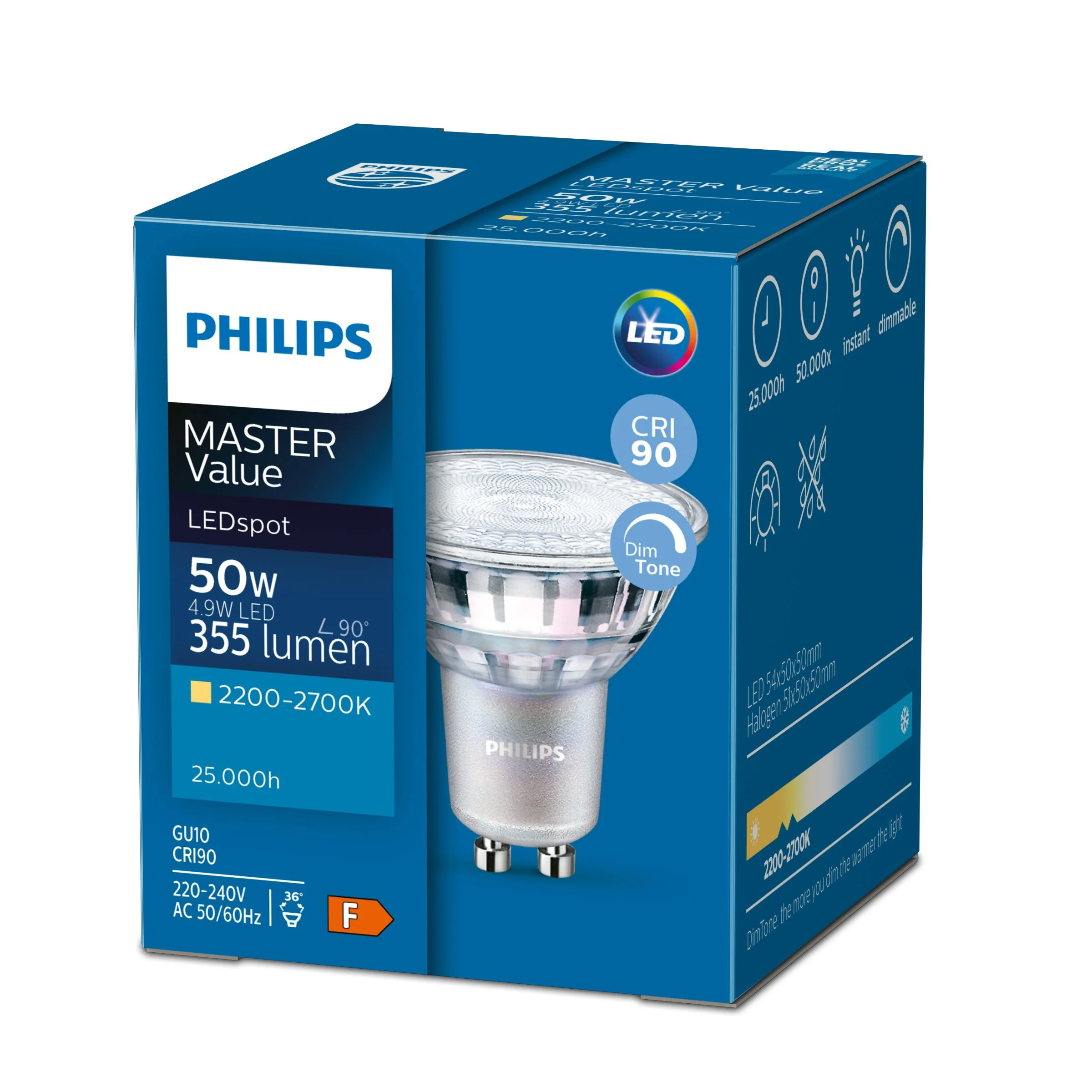 Philips Master LED 4.9-50W GU10 927 36D Dim