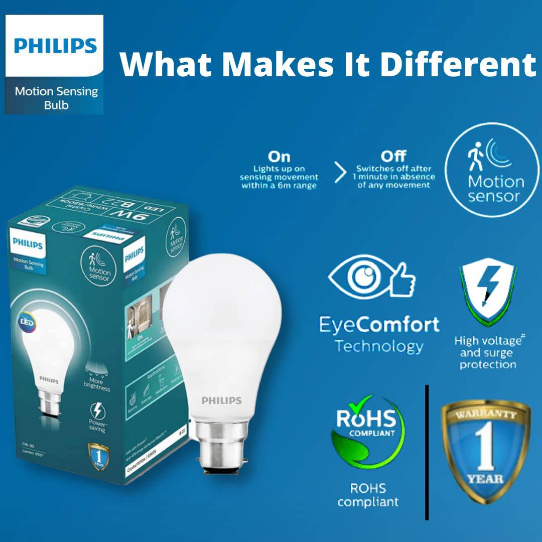 PHILIPS Motion Sensor B22 LED Bulb | Motion Sensor Light for Home | Motion Sensor LED Bulb | Crystal White - Image 2