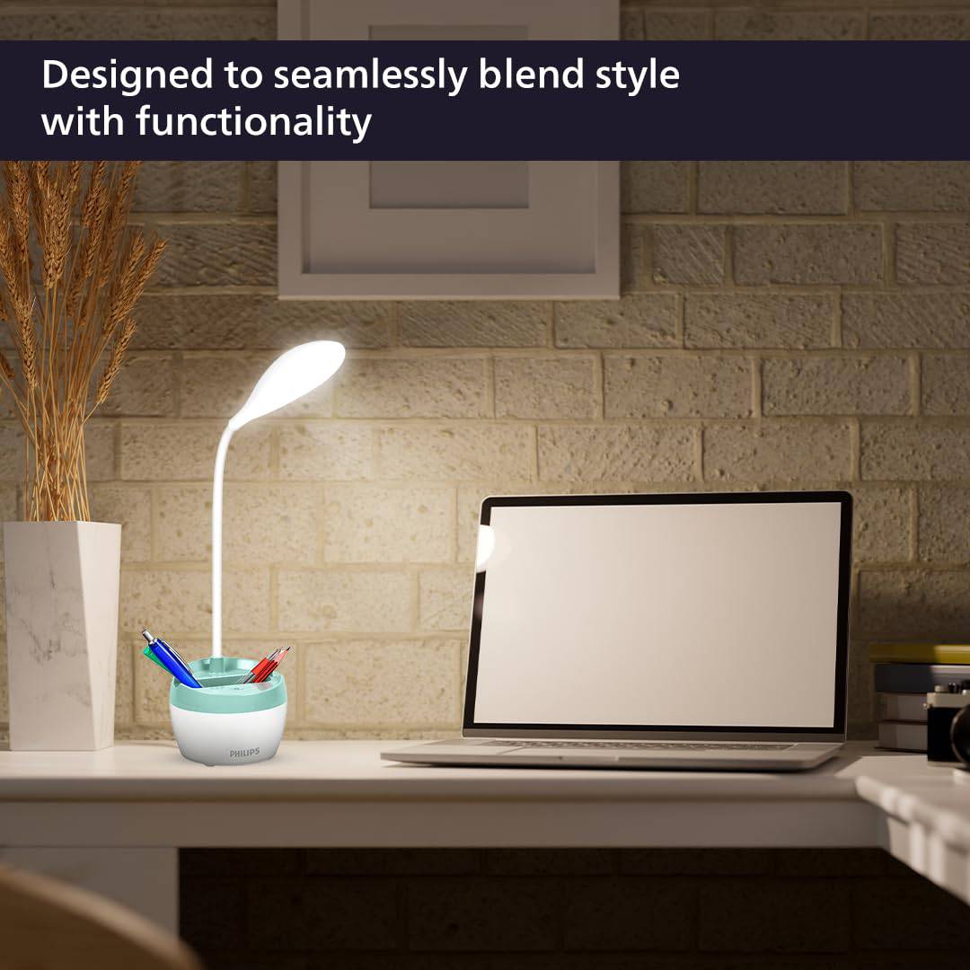 PHILIPS Onyx Green Rechargeable LED Table Lamp with Mobile & Pen Holder| 5W Bedside Dimmable LED Desklight with Gooseneck & 360 Degree Flexibillity | 1800 mAh Battery with 2.5 hrs Backup - Image 6