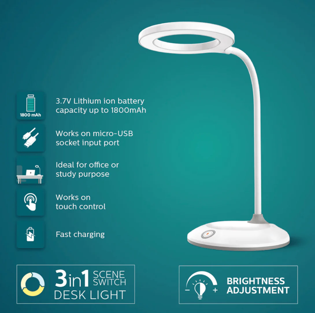 Philips Orbit 5-Watt Color Changing & Rechargeable Touch Controlled LED Table Lamp with Brightness Control - Image 3