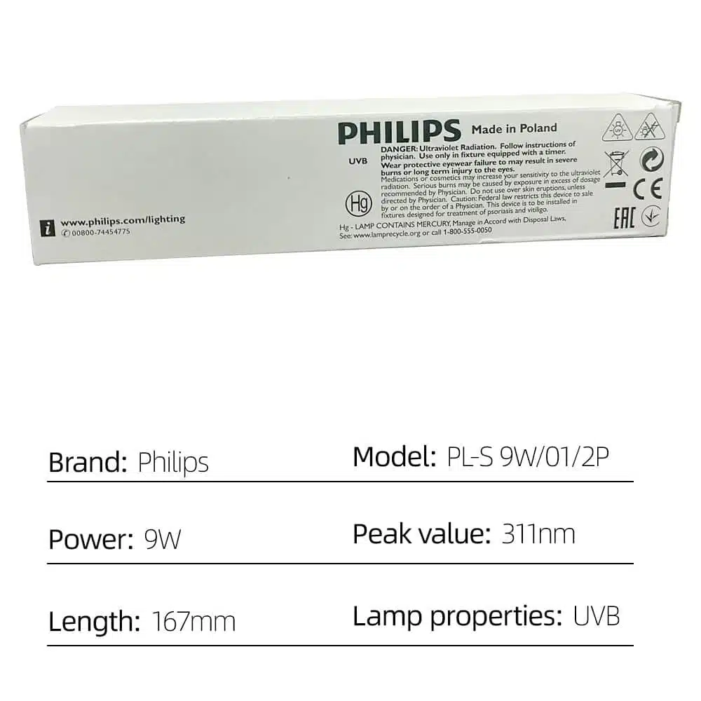 Philips PL-S 9W/01/2P Phototherapy Narrowband UVB 9W Tube Light for Psoriasis Treatment Or Vitiligo (Complete Set) - Image 7