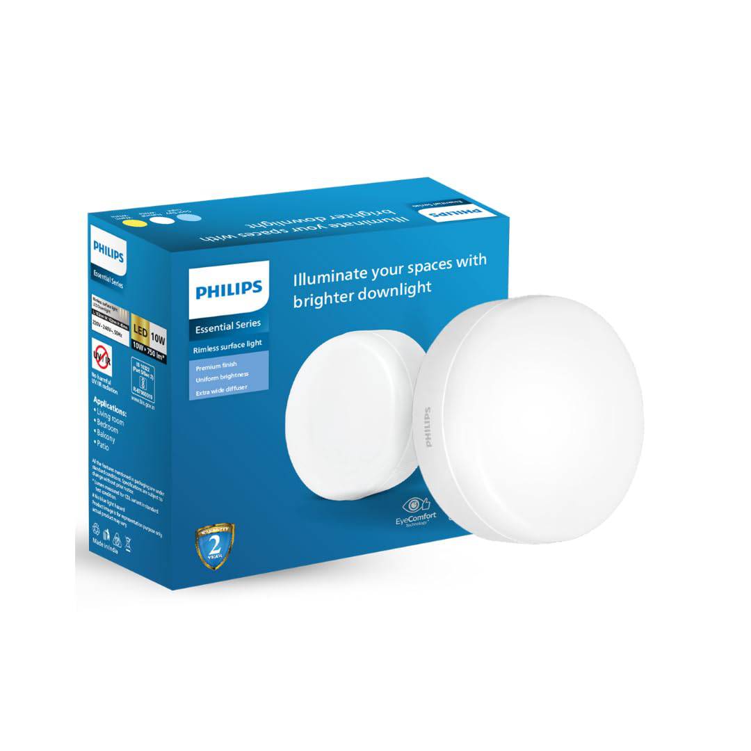 Philips Rimless Full Glow 10-Watt Round Led Surface Downlighter | Surface Led Downlight for Ceiling | Cool Daylight