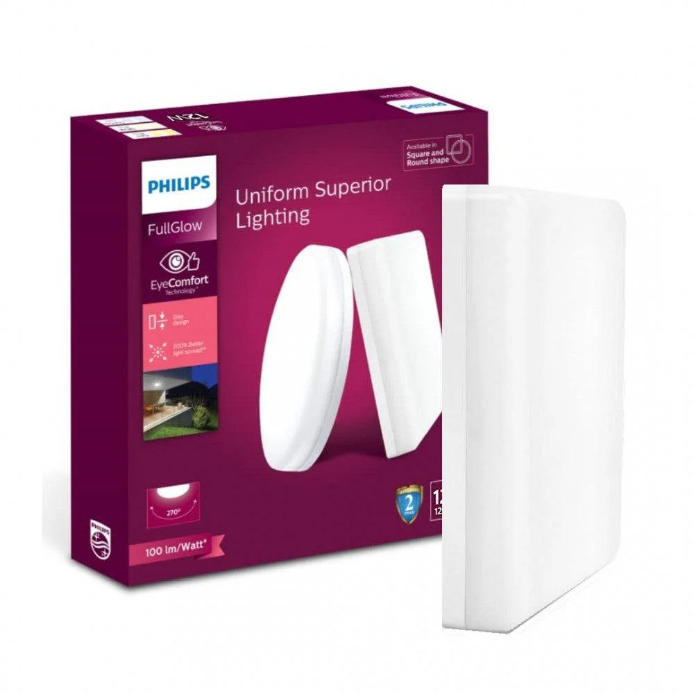 Philips Rimless Full Glow 12W Square LED Surface Downlighter | Cool Day Light 6500K | Modern Indoor Ceiling Light
