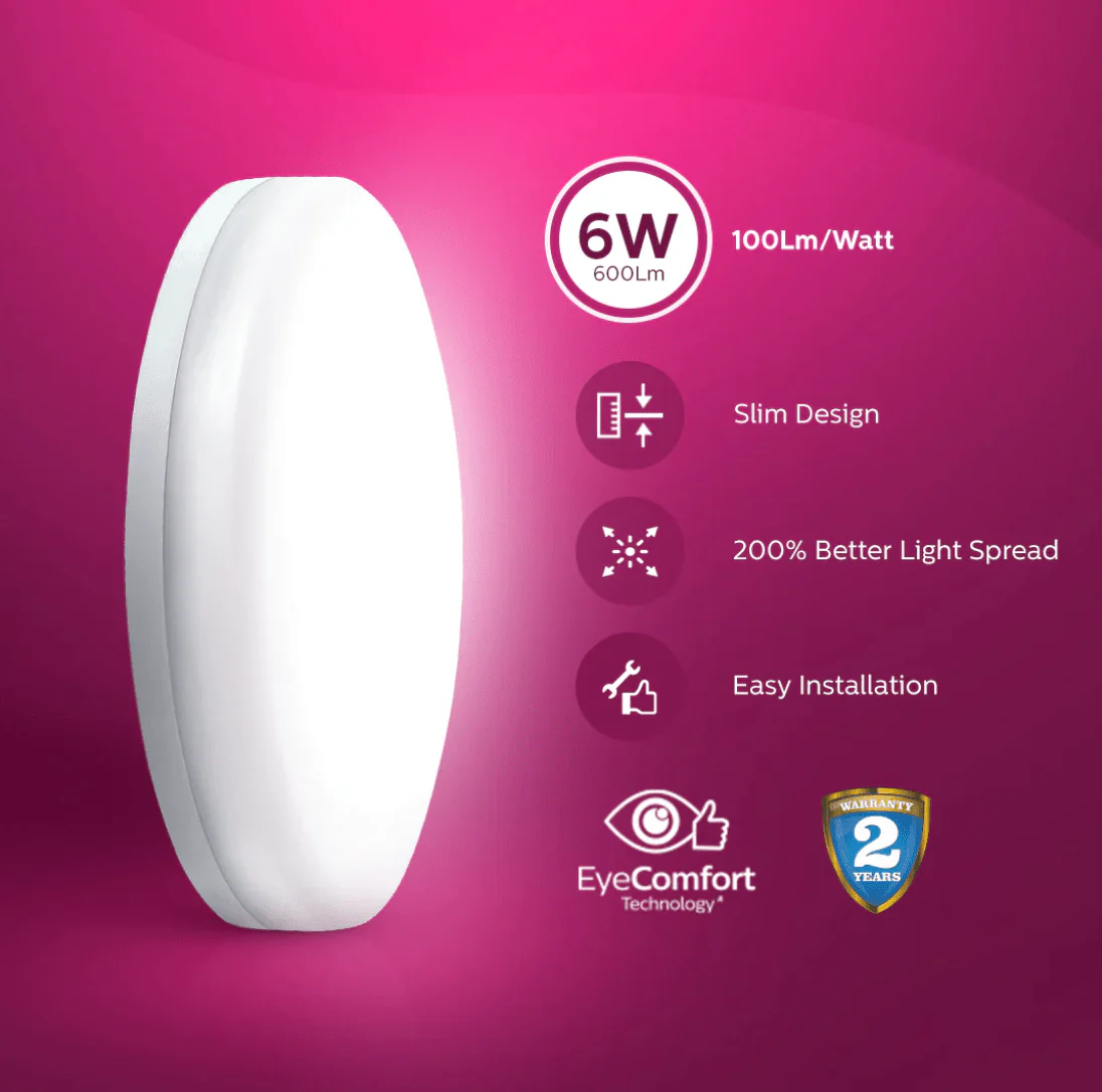 Philips Rimless Full Glow 6W Round LED Surface Downlighter | Natural White 4000K | Modern Indoor Ceiling Light - Image 2