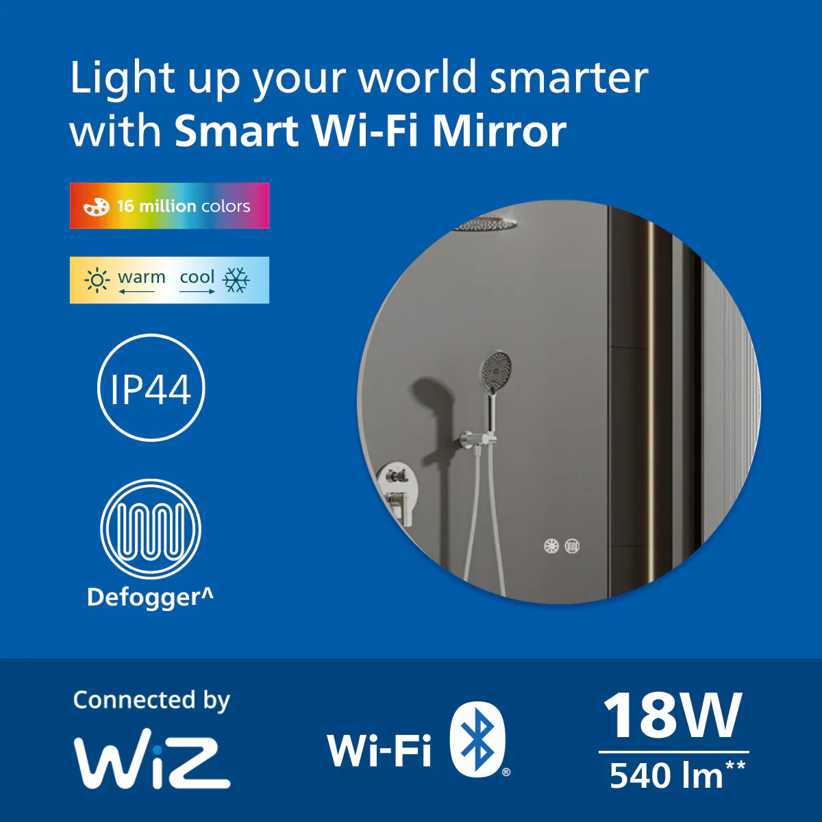 Philips Round Smart Wi-Fi Mirror | LED Backlit, Touch Control, Voice & App Enabled - Image 3