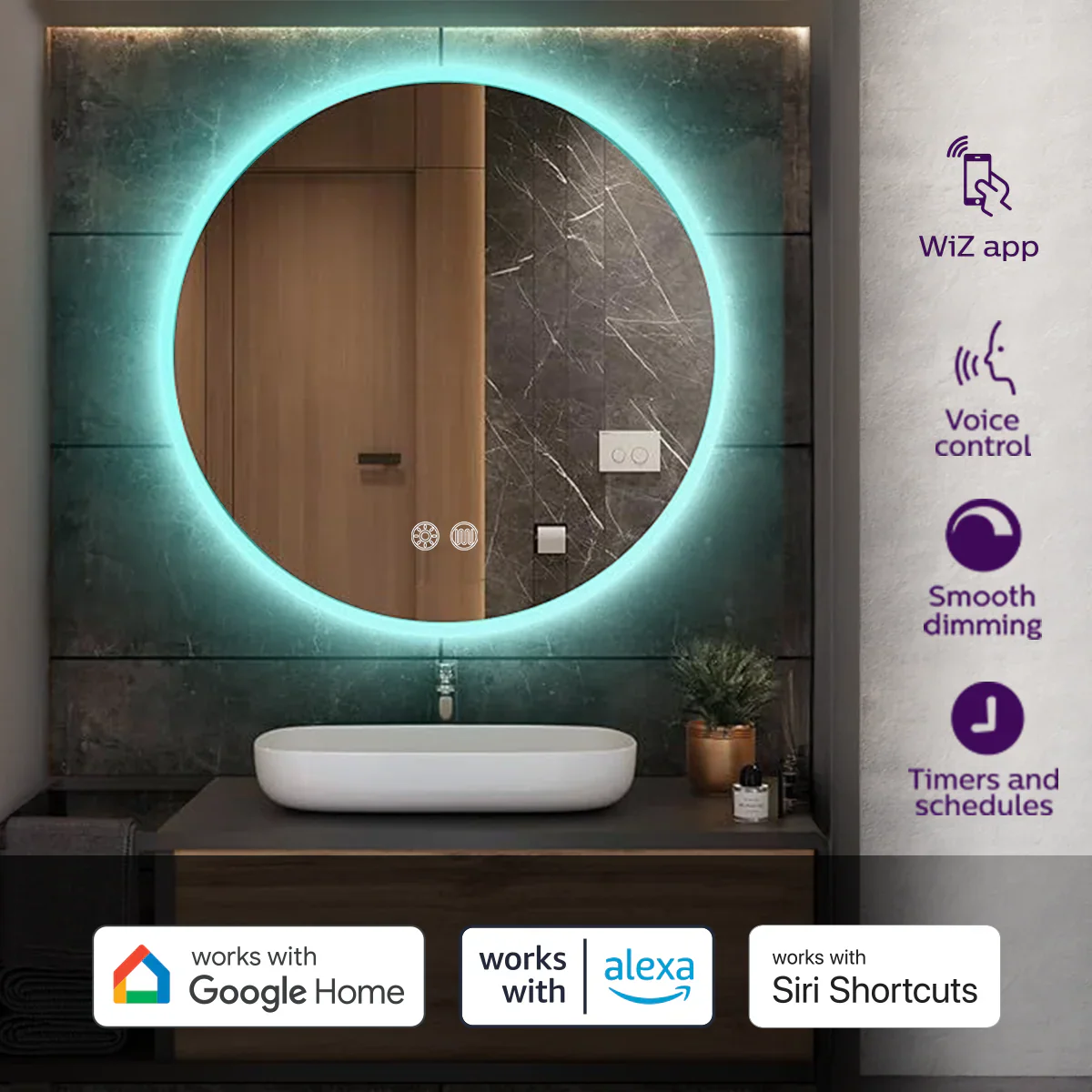 Philips Round Smart Wi-Fi Mirror | LED Backlit, Touch Control, Voice & App Enabled - Image 4