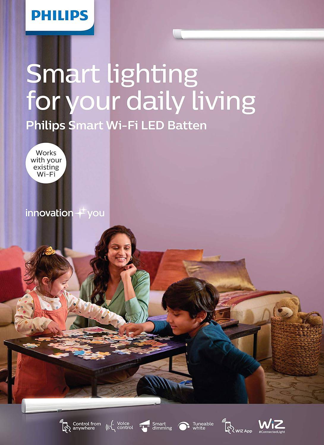 Philips 24W Smart Wi-Fi LED Batten – WiZ Connected | Tunable White + Dimmable + Pre-Set Modes - Image 3