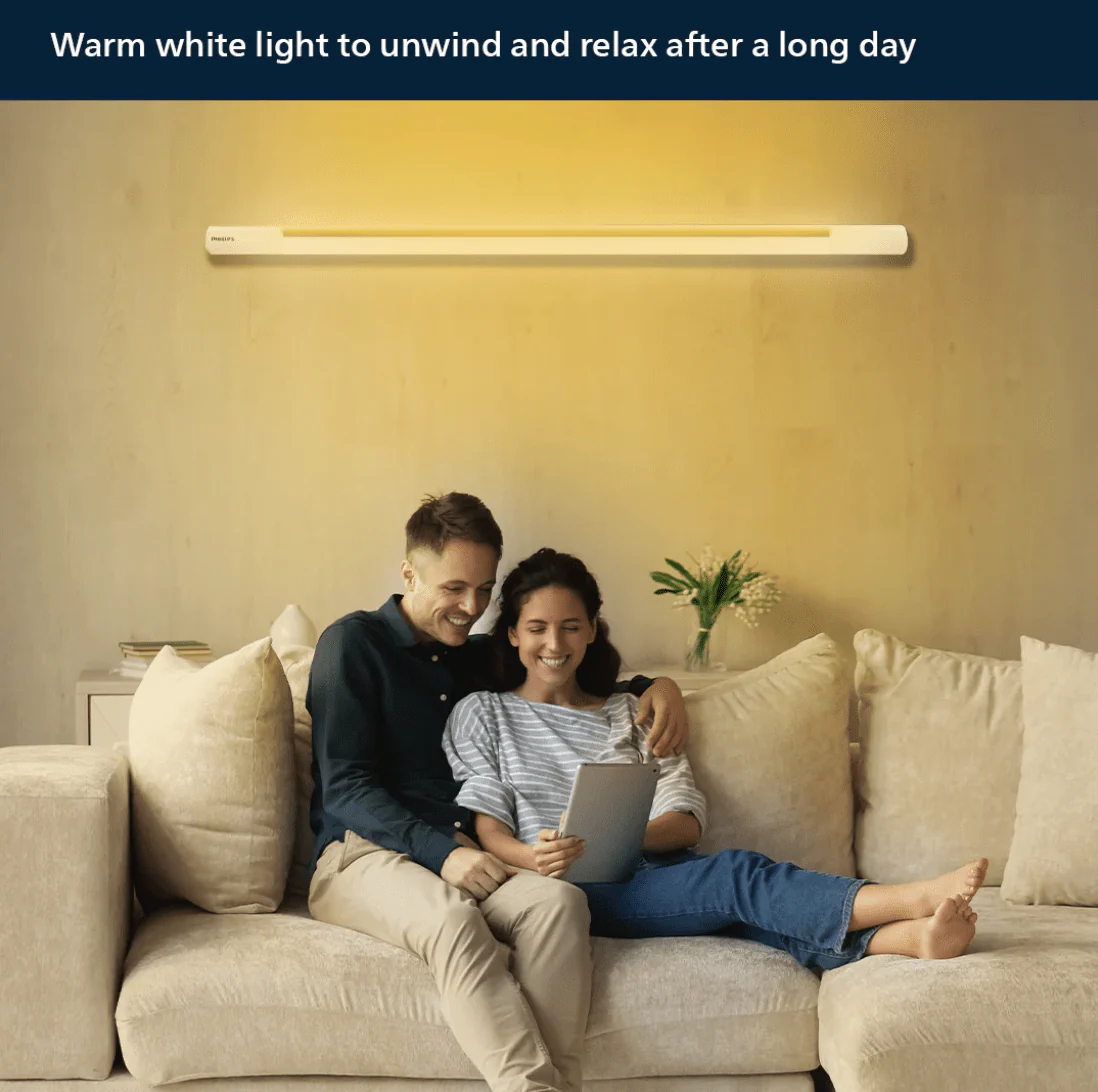 Philips polycarbonate Twinglow 20-Watt +20-Watt LED Up-Down Batten Tubelight (Yellow Uplight - Relax Mode and White Downlight- Work Mode) - Image 5