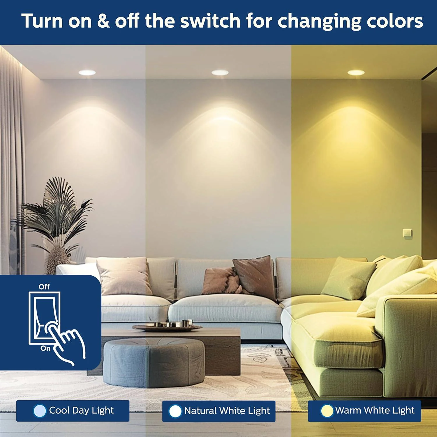 Philips Ultra Glow 10-watt Round LED Downlighter | 3 Colors in 1 Recessed LED Downlight | LED Ceiling Light for Home and Hall | Cut Out: 4 inch, Color: Tunable White - Image 2