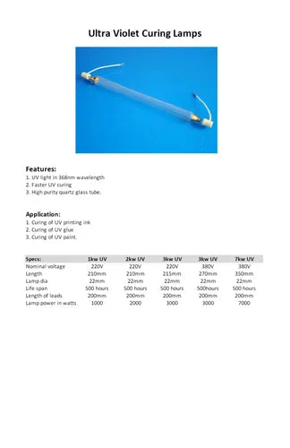 Ushio GL-10201 1kW UV Exposure Lamp | High-Intensity 1000W UV Light Bulb for Screen Printing & PCB Exposure Systems - Image 2